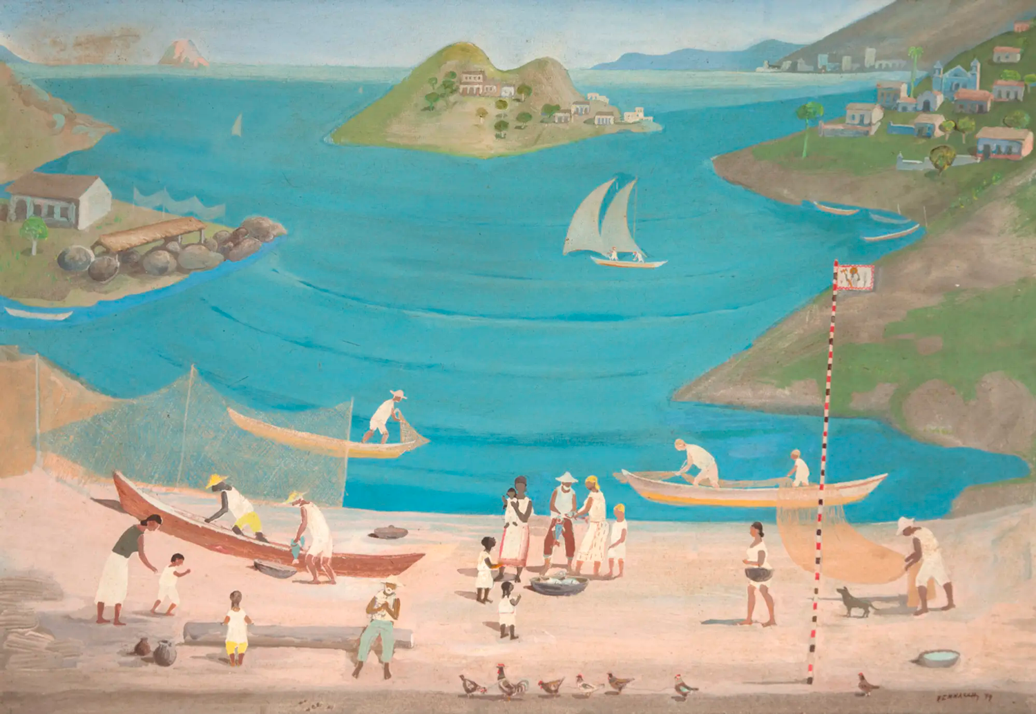 Fulvio Pennacchi - Paisagem com Pescadores - Óleo sobre Tela